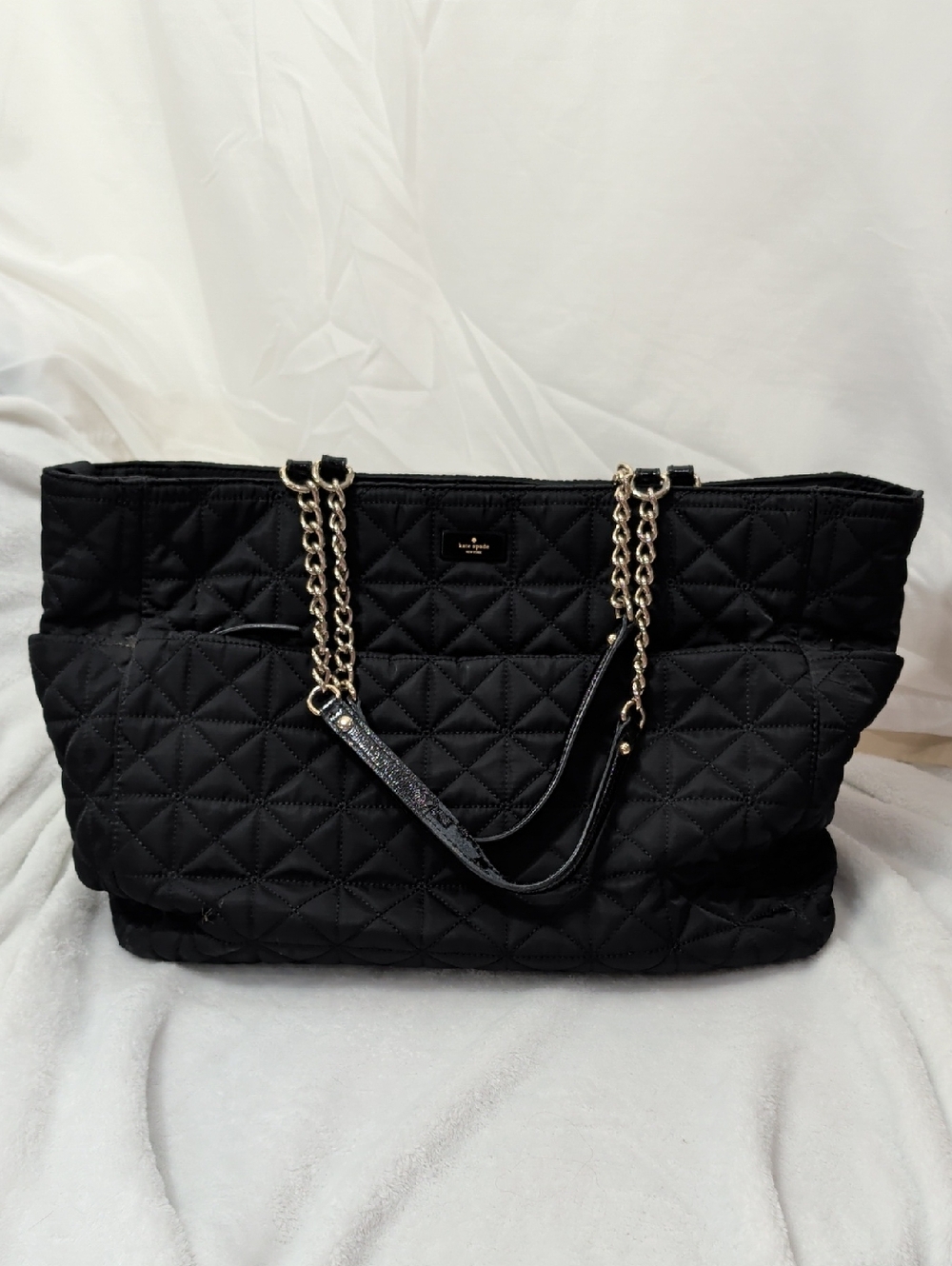 Kate Spade Black Quilted Tote with Chain Straps *Flawed*